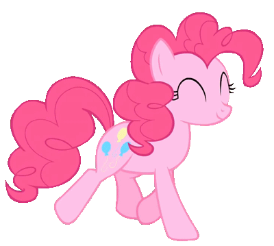 Pinkie Pie, from My Little Pony. She is happily trotting.